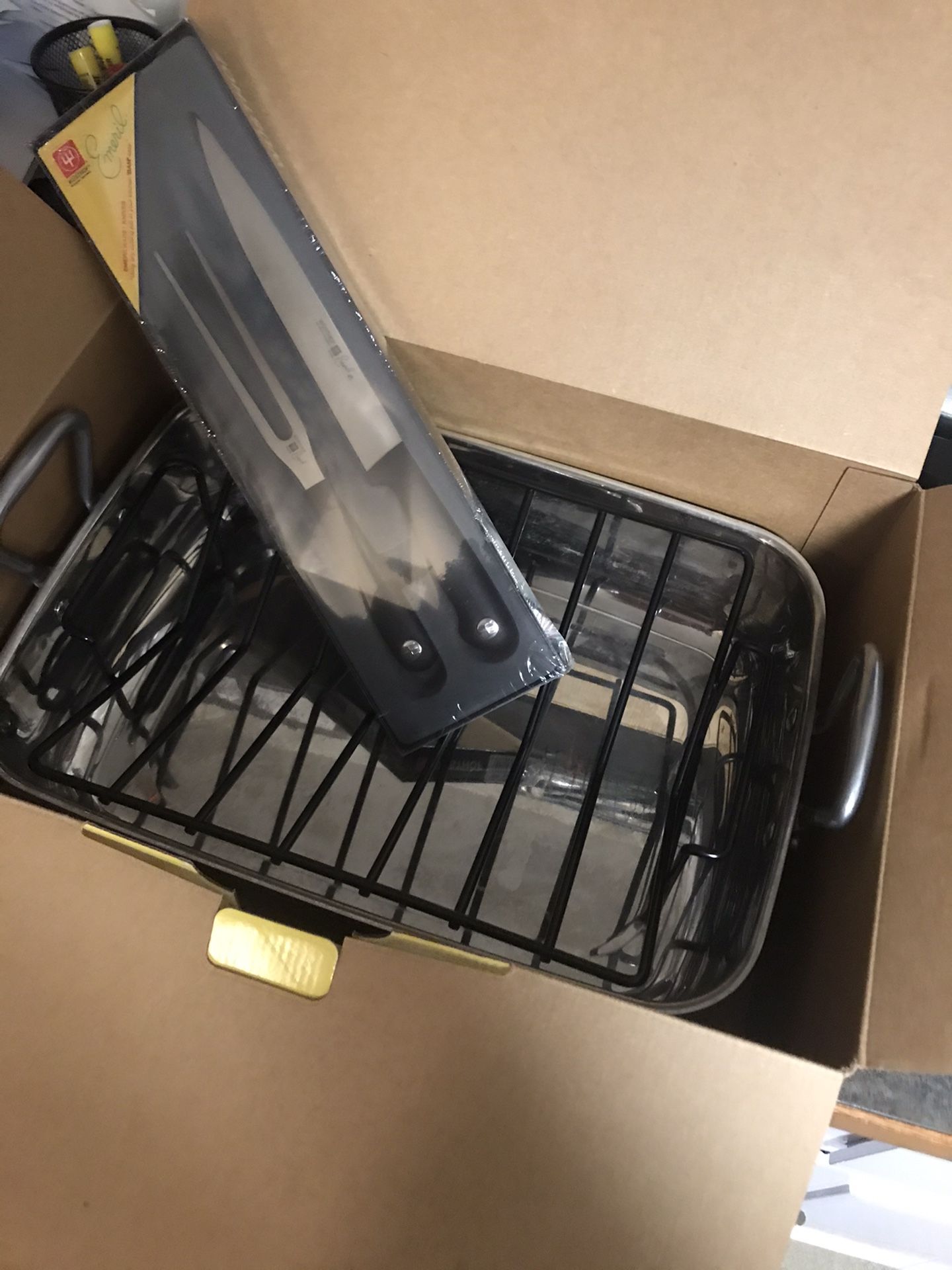 Emeril Turkey Pan $25 with Rack And Knife Set