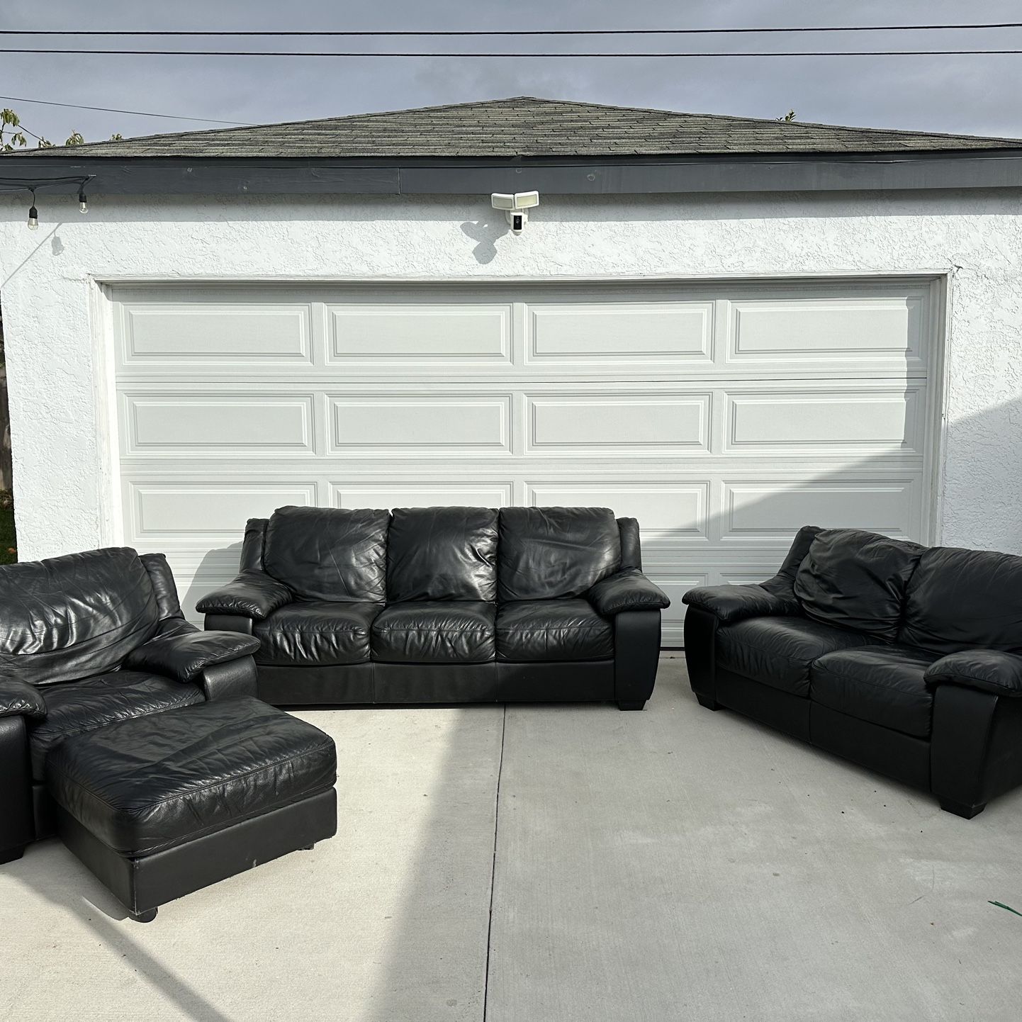 4 Piece Black Leather Sofa & Chair Set