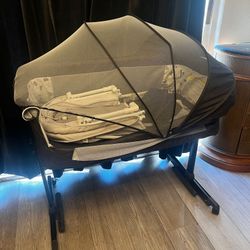 Baby Cradle, Freestanding Bedside Bassinet, 3-in-1 Convertible Bassinet with 360° Swivel Wheels, 2026 New Model Adjustable, Easy-Fold Portable Neutral
