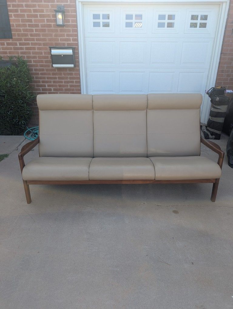Scandinavian Leather And Wood Sofa