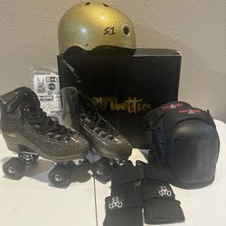 Boutbetties Roller Skates Size 8 And Helmet And Safety Gear.