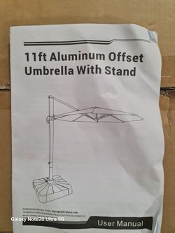 PURPLE LEAF 11 Feet Patio Cantilever Umbrella with Base Outdoor Umbrella Round Aluminum Offset Umbrella with 360-degree Rotation for Garden