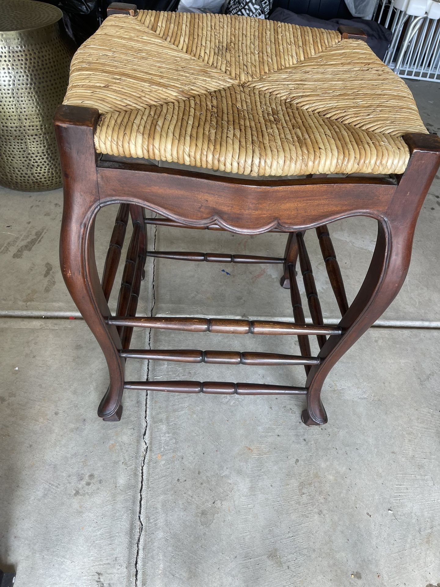 Wicker Mahogany Wood Stool