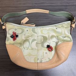 Coach Ltd Ed Green Signature C Optic Hobo Ladybug Bag Purse