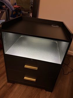 Night stand with 2 Charging plug, 2 Drawers and Open Storage, USB Ports Outlets, Black