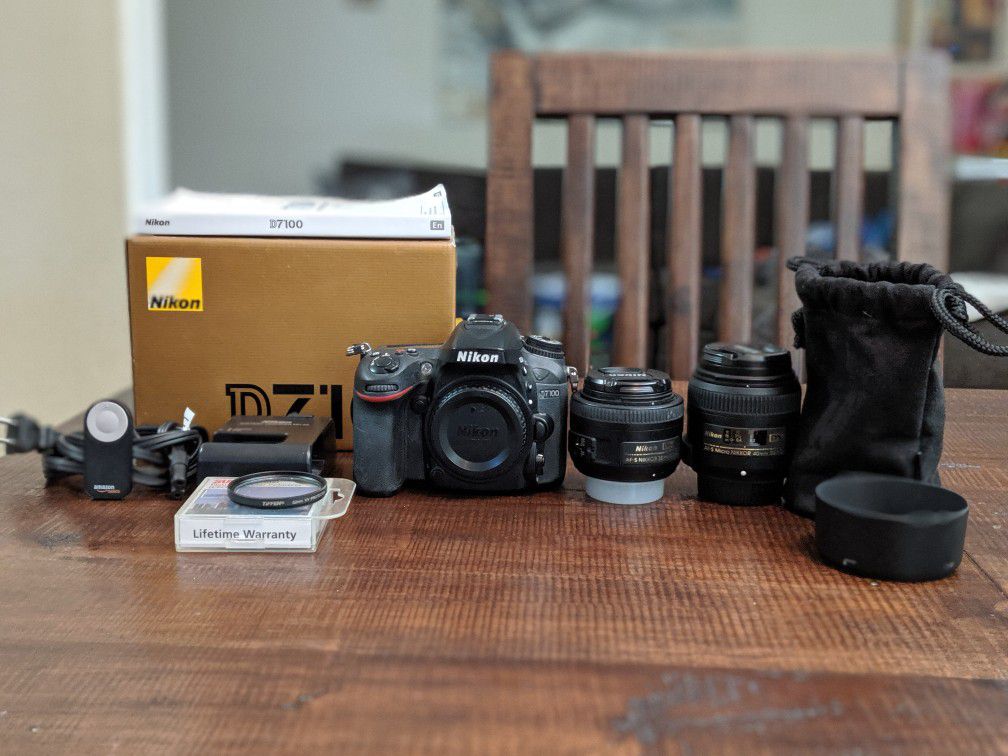 Nikon D7100 camera with lenses and accessories