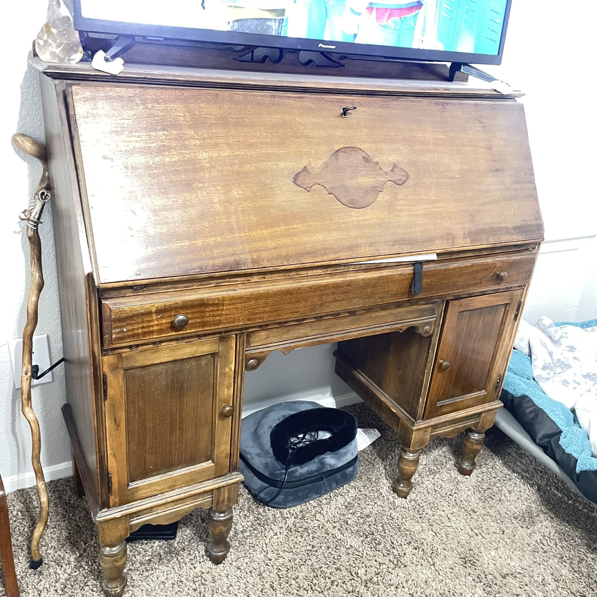 slank antique. sec desk mohangany