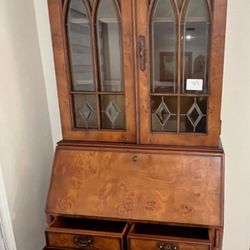 Queen Ann Style Cabinet With Stained Glass Windows