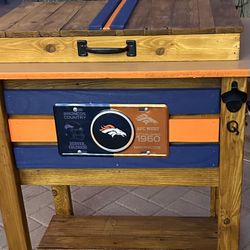 Denver Broncos Wooden Ice Chest, Hand Crafted & Ready For The Big Game!!