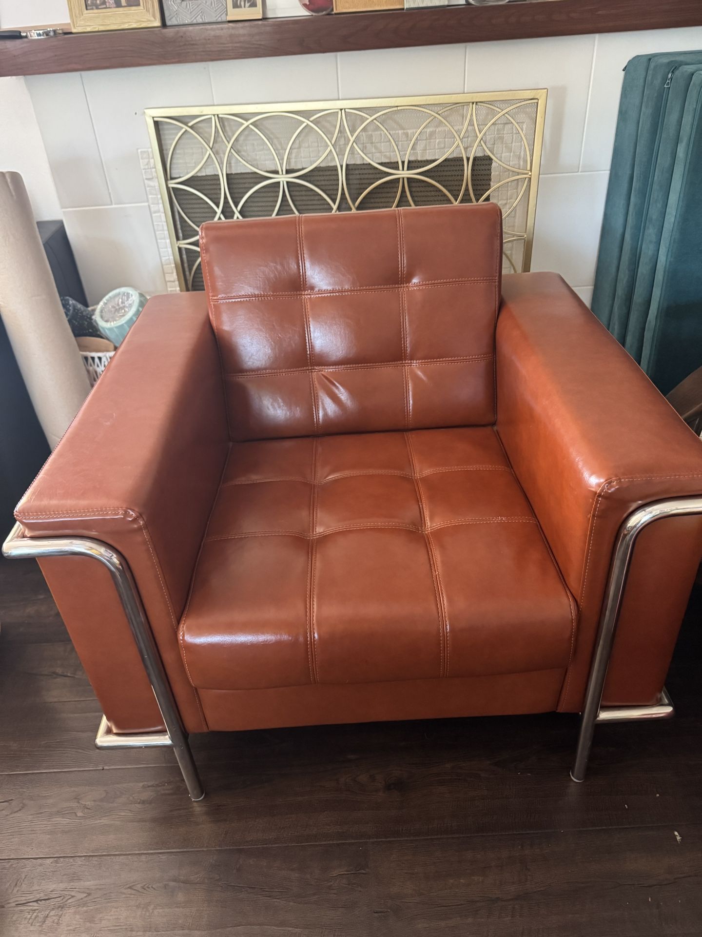 HERCULES Lesley Couch Midcentury Modern Cognac brown Sofa LeatherSoft Arm Chair Encasement Frame