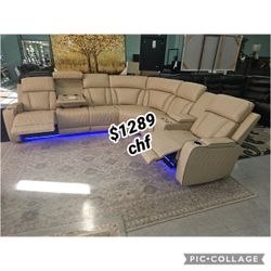 Beige Breathing Leather 3-Piece Living Room Recliner Sectional Sofa Set