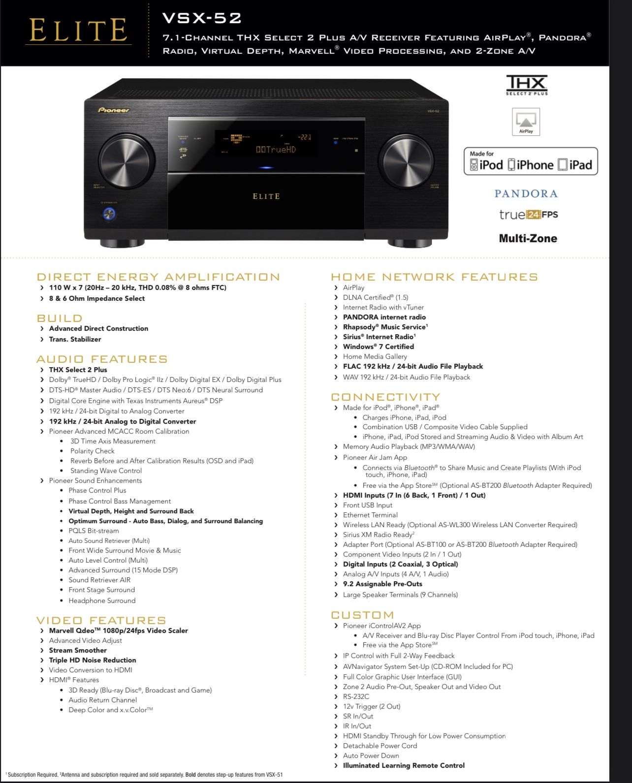 Pioneer Elite VSX 52 AV receiver With APC H15BLK Power Conditioner