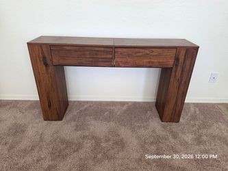 Brown Wood Console Table with Two Drawers