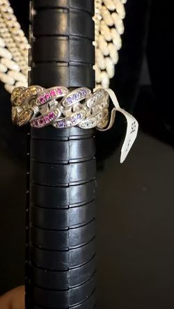 Silver Cuban Link Ring with Multicolor Stones