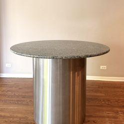 Moving Sale: Modern Granite Pedestal Dining Table – Stainless Steel Base – 48” Round