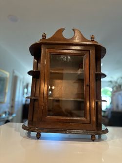 Vintage Wood Curio Cabinet with Glass Door