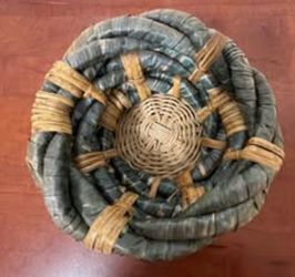 Handmade Coiled Basket – Natural Fiber Boho Storage Bowl, 9” Wide, India or South Africa Inspired