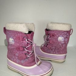 Sorel Girls Magenta Snowflake Snow Winter Boots,Felt Lined,Kids Size 2