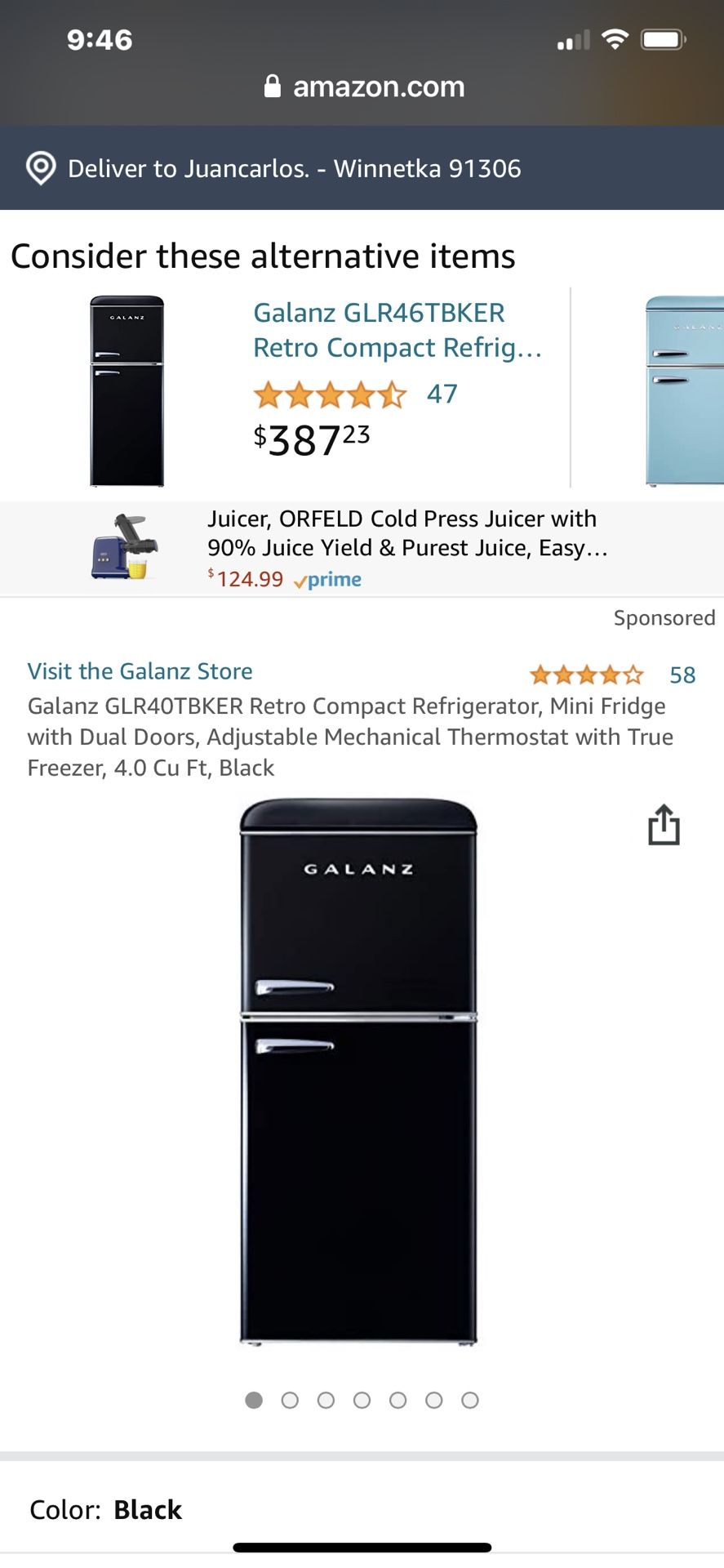  Galanz GLR40TBKER Retro Compact Refrigerator, Mini Fridge with  Dual Doors, Adjustable Mechanical Thermostat with Freezer, 4.0 Cu Ft, Black  : Home & Kitchen