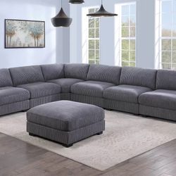 Gray Corduroy Modular Sectional Sofa 