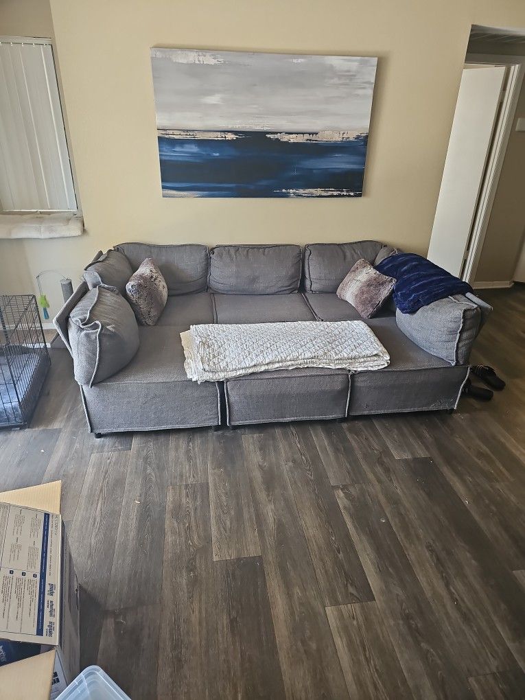 6-Piece Gray Fabric Sectional Couch