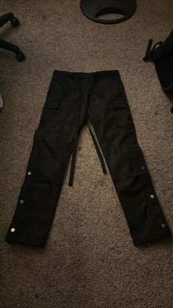 Black Cargo Pants with Snap Hem