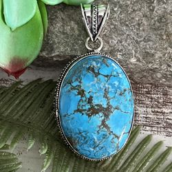 Large Natural Turquoise Gemstone Sterling Silver Pendant#52