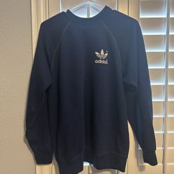 VTG RETRO 80’S ADIDAS MADE IN USA BLUE CREWNECK SWEATER SIZE LARGE