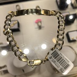 two-tone 14K gold diamond-cut Cuban link ID bracelet 14.4 grams $1499