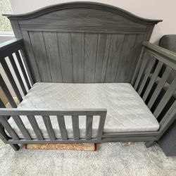 Crib + Waterproof Mattress (Grey)