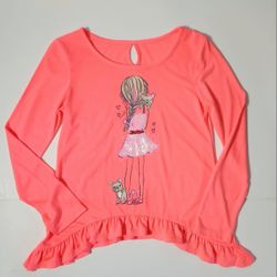 Girl's Neon Orange Long Sleeve T- Shirt Size: 14/16