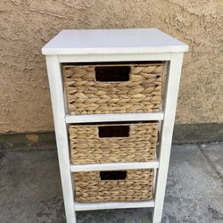 3-Tier Side Table with 3 Natural Water Hyacinth Wicker Baskets