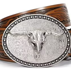 NEW oval silver Bull longhorn steer belt buckle SHIPPING AVAILABLE