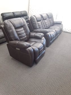 Chocolate triple power recliner chair and sofa