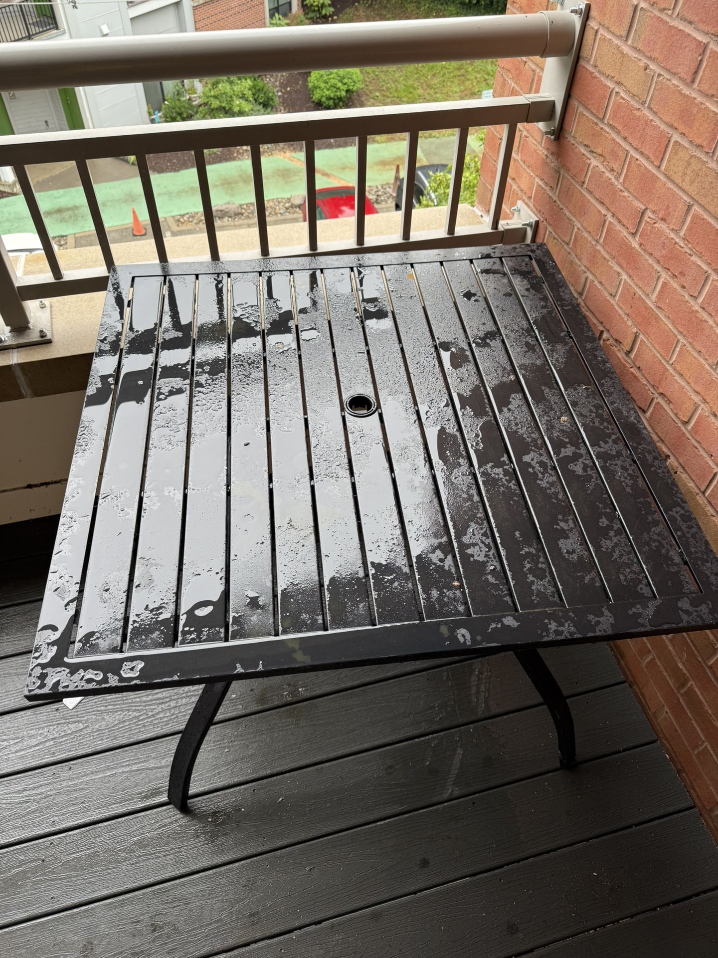 PHI VILLA 37" Square Metal Patio Table, Steel Slated Black for 4