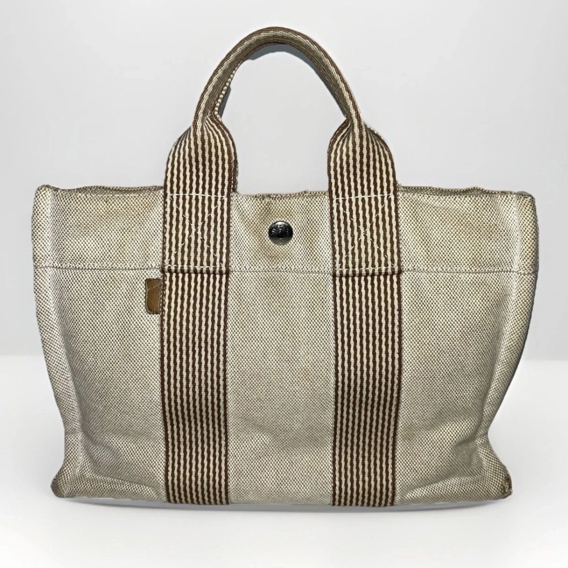 Hermes Toile Fourre-Tout PM Neutrals Handle Tote Bag H Canvas White Orange Nylon