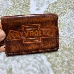 Vintage Chevrolet Brown Leather Trifold Wallet Embossed Chevy Bowtie Logo