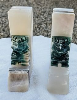 2 Vintage Bookends Aztec Mayan Tiki Marble Onyx Stone