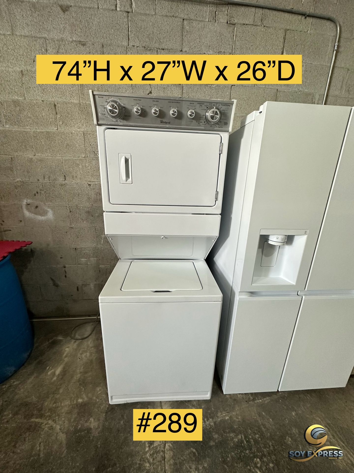 Whirlpool Washer And Dryer 27”W Combo Stackable (#289)