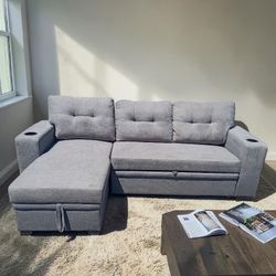 Small Grey Pullout Bed Sleeper Sectional 