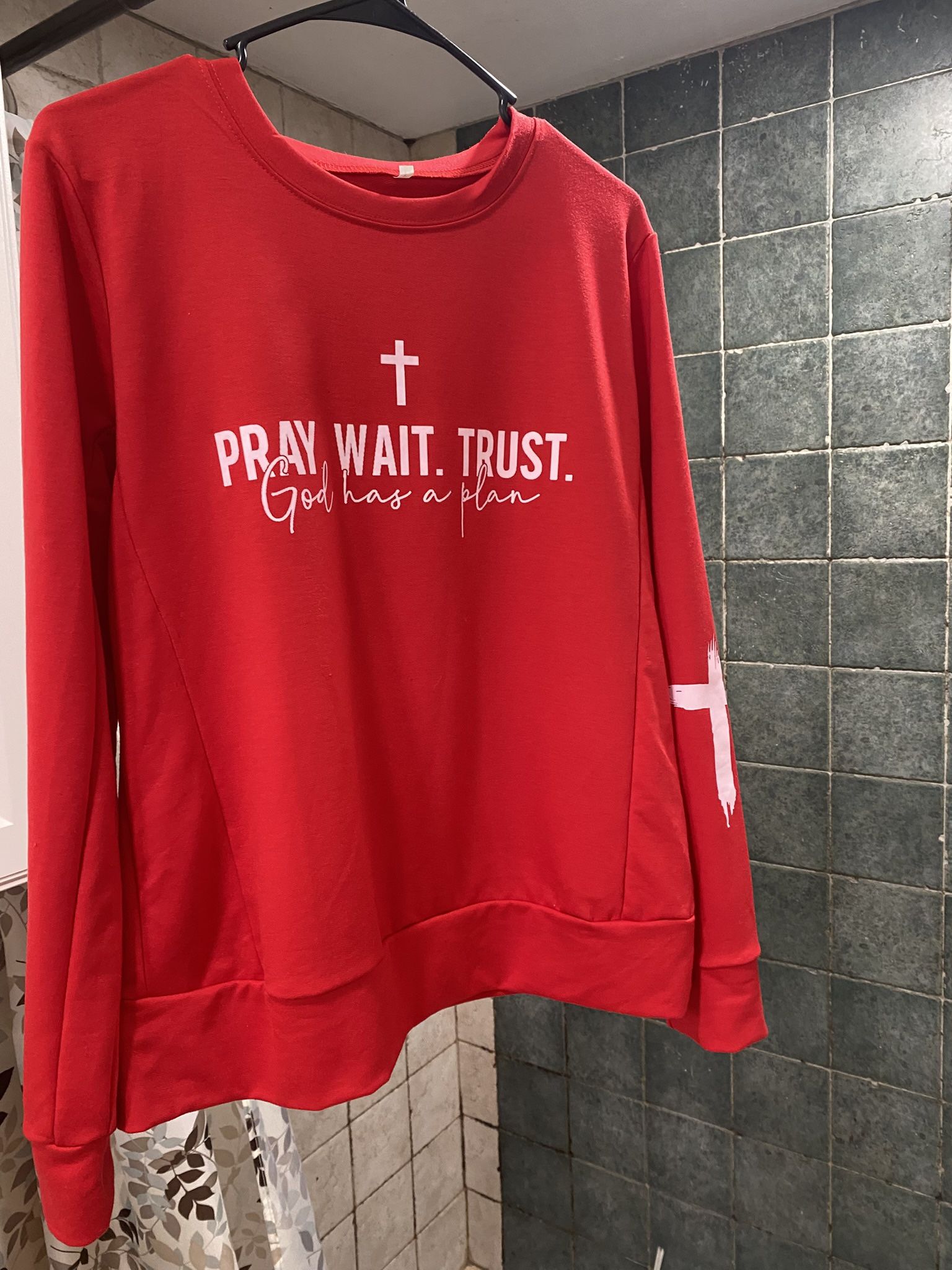New Pray. Wait. Trust. Red Sweatshirt