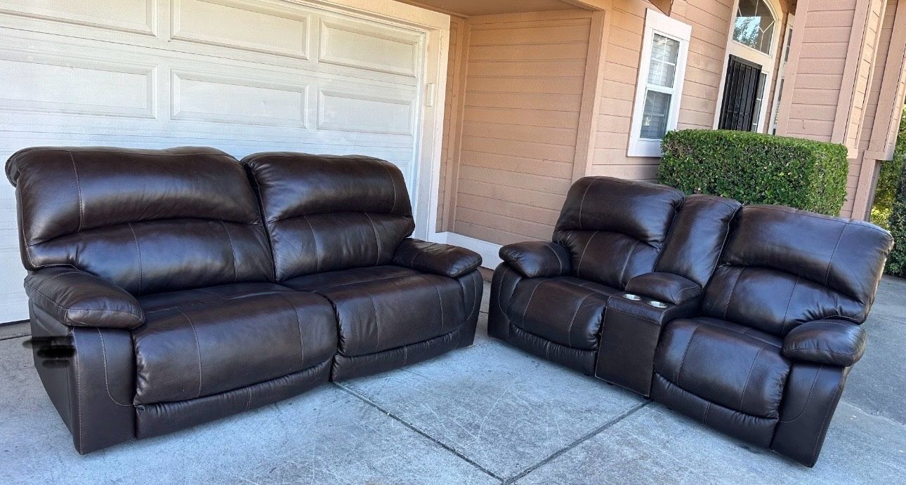 Comfy Real Leather Couch/Sofa + Loveseat with Recliners | FREE DELIVERY