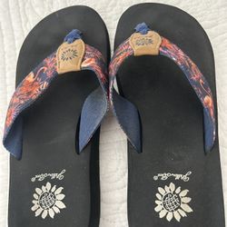 Yellow Box "Sarai" Floral Flip Flops - Size 9