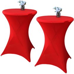 Fhberni 2 Pack 24x43 Inch Red Cocktail Tablecloth Spandex Round Fitted Table Cover For Wedding Banquet Event Party
