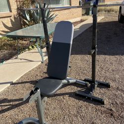 Bench , Bar, & Adjustable Squat Rack