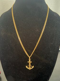 18k solid curb chain & 18k anchor pendant