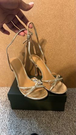 Gold Strappy Heeled Sandals with Bow Detail size 8