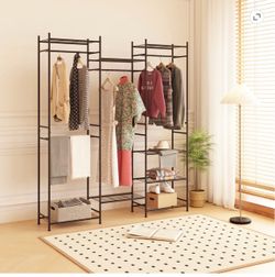 Freestanding Metal Garment Rack with Shelves