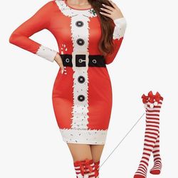 Long Sleeve 3pc Santa Christmas Dress Costume size Small New