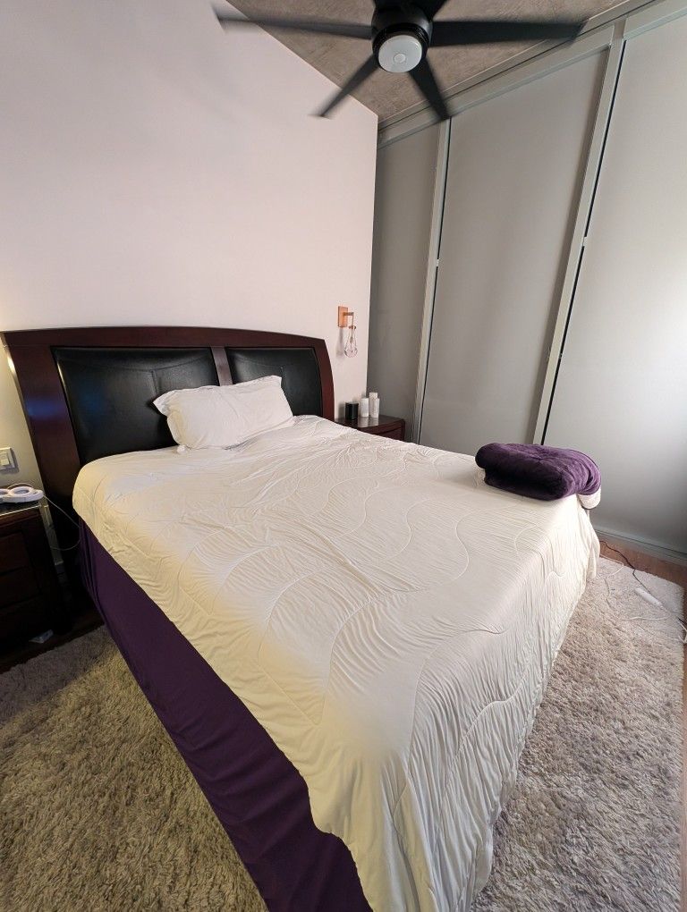 Kind Size Bed Frame, 2 Night Stands And Tall Drawer